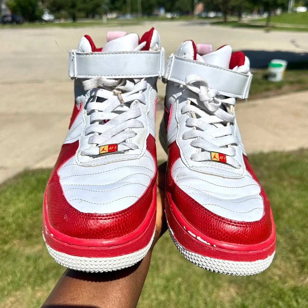 Nike Air Force 1 Fusion Jordan Mid Men's Athletic Shoes Size 9 White Varsity Red